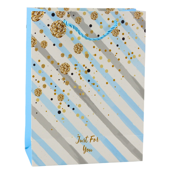 Geschenktüte aus Papier, blau, rosa, glitzernd, 23 x 18 x 10,5 cm