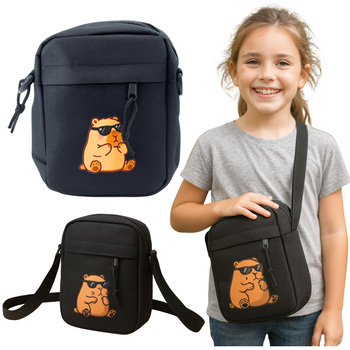 Capybara Schultertasche mit verstellbarem Riemen, Schwarz, 19,5 x 14 cm