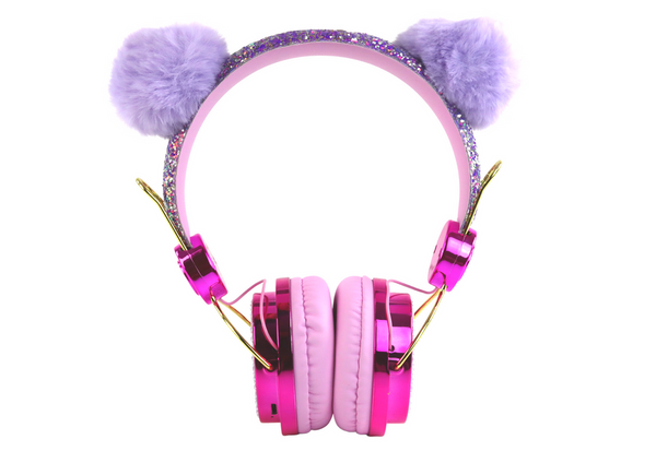 Wired headphones in shades of pink, adjustable ears, microphone
