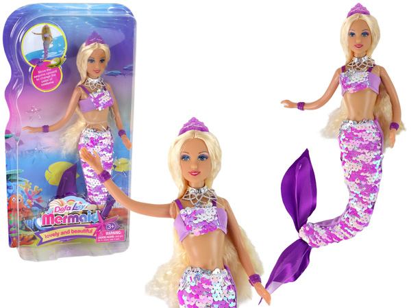 Mermaid Doll Purple Long Blonde Hair Mermaid Tail Sequins