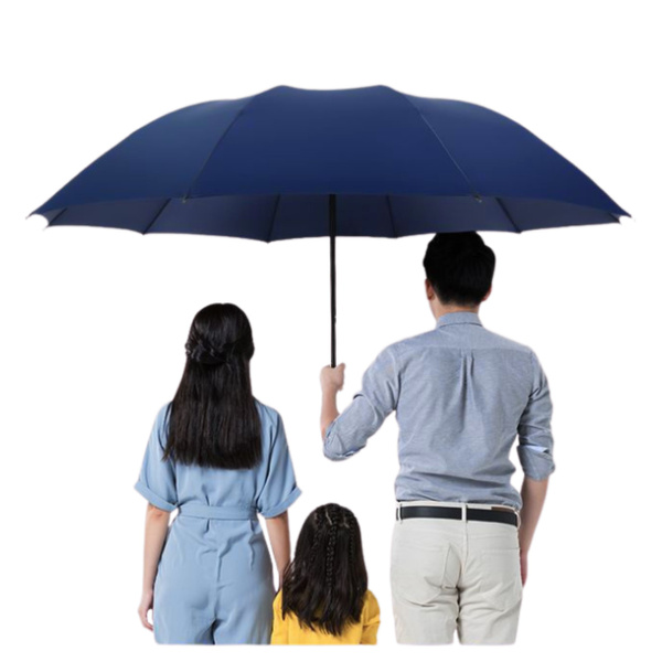 Large Folding Umbrella 12-Rib Navy Blue Cover 110 cm