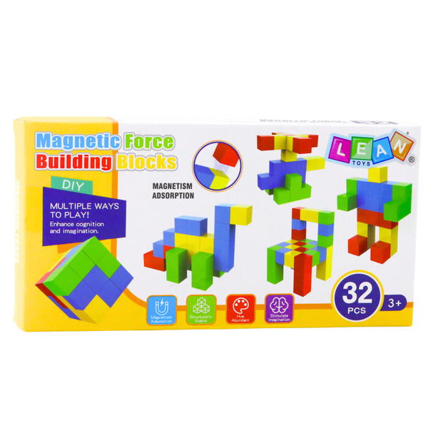 Set mit magnetischen Bausteinen für Kinder, buntes Puzzle, 32 Teile.
