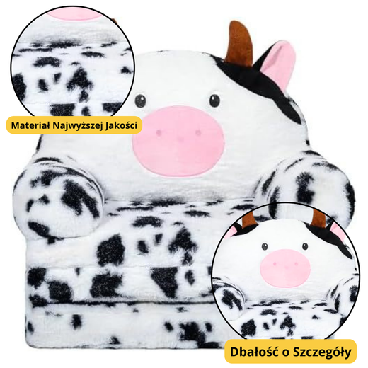 Kuh 3-stufiger Liegestuhl für Kinder Schwarz und Weiß 50x50cm