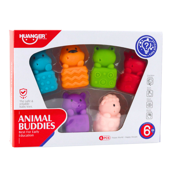 Set aus weichen Gummiblöcken, bunte Tiere, 6-tlg.
