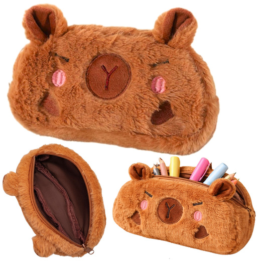 Plüschiges Capybara-Federmäppchen, ein Fach, braun, 19 x 10 cm