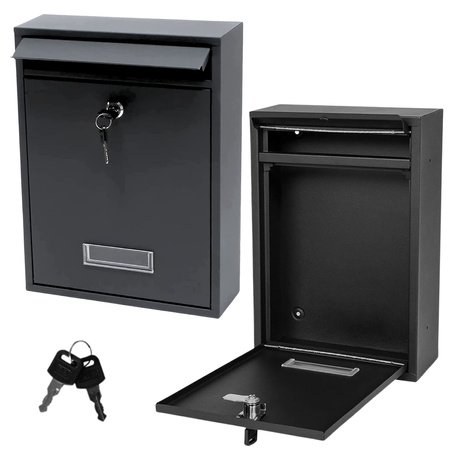 Briefkasten für Briefe, Stahl verzinkt, schwarz, 32x21,5x8,5cm