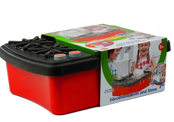 Spüle Küche mit Zubehör Pfanne Becher Löffel Teller umfangreiches Set für Kinder