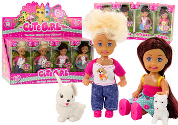 Minipuppe mit langen Haaren, bunte Tierkleidung