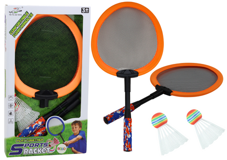 Set of 2 Badminton Rackets, 2 Badminton Shuttles, Orange