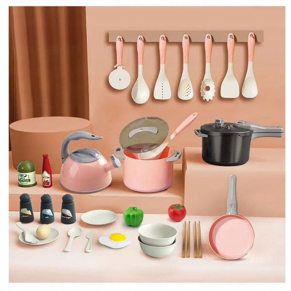 Kitchen Set Pots Cooking Accessories Food Pink 32 pcs.