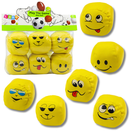 Weiche Sportbälle Emoticons Gelb 6er Set 7cm