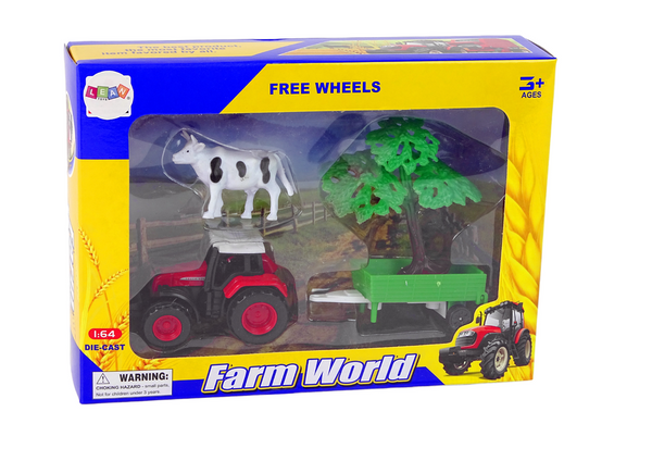 Farm Set Tractor Trailer Cow 1:64