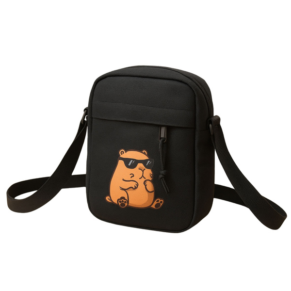 Capybara Schultertasche mit verstellbarem Riemen, Schwarz, 19,5 x 14 cm