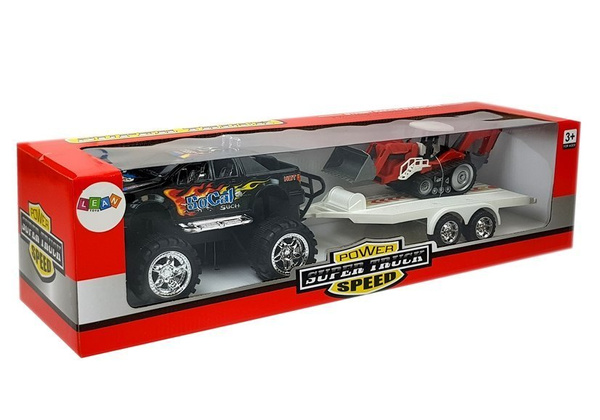 Set of Vehicles with Friction Off- road Car Black and Excavator