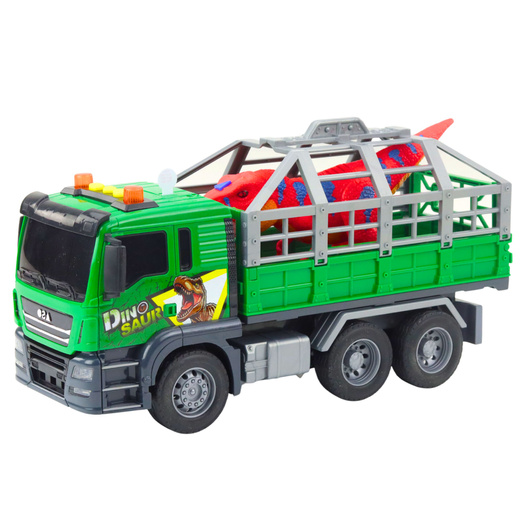 Dinosaur Transport Truck Figure Lights Sounds Green 1:10