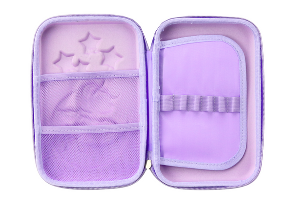Large 3D Unicorn Pencil Case, Foldable, Purple, 23x15x5 cm