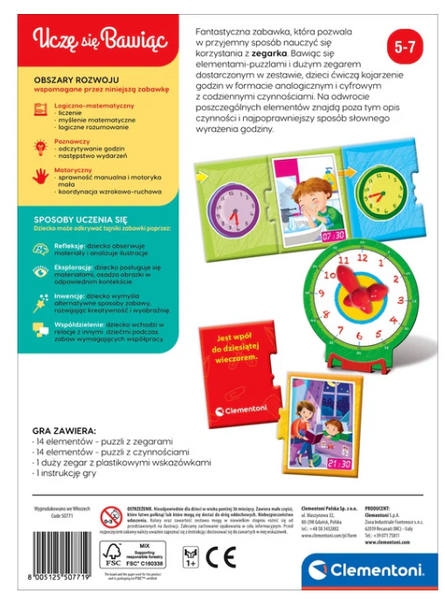 Lernspiel Puzzle: Wie spät ist es? Uhr Ich lerne beim Spielen Polnische Sprache Clementoni 50771