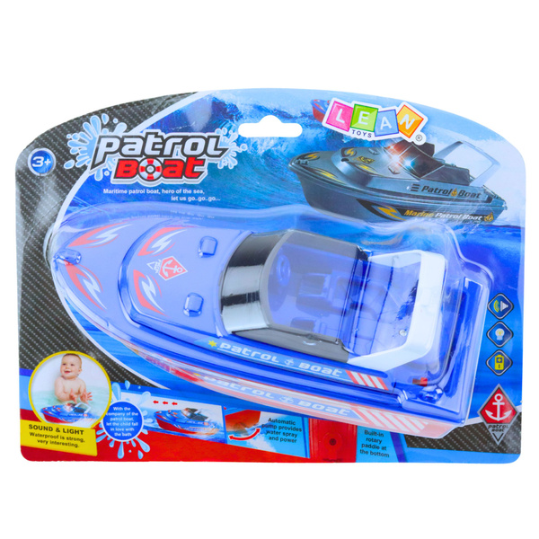 Battery Operated Patrol Boat Bath Toy with Lights and Sounds Blue