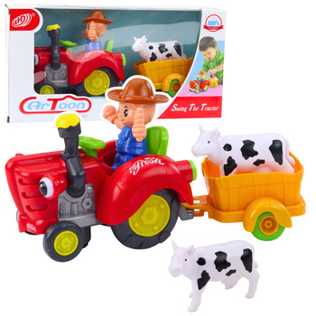 Interactive Farmer's Tractor with Trailer, Cow Figure, Lights and Sounds