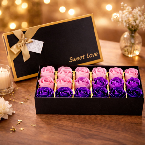Flower Box Eternal Fragrant Roses Flowers in a Box Purple 18 pcs.