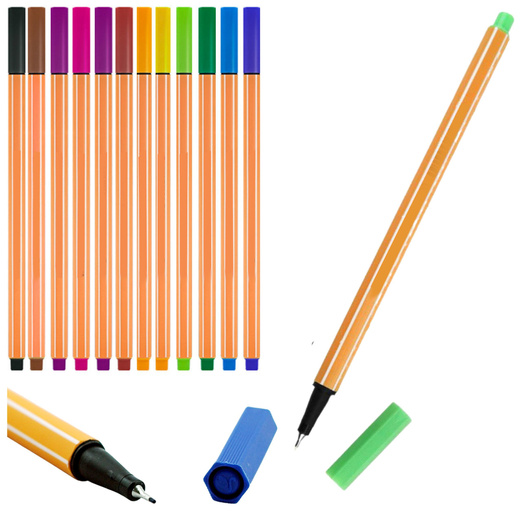 Set of Fineliners Office School Thickness 0.4mm Colored 12pcs
