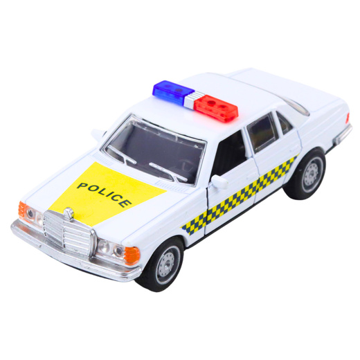 Klassisches Polizeiauto, Metallantrieb, Türen zum Öffnen, Weiß, Maßstab 1:32