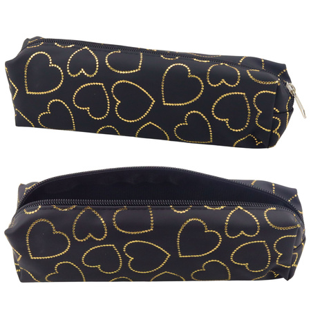 Single-compartment School Office Pencil Case Golden Hearts Black 20x6.5 cm