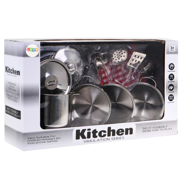 A set of pots and kitchen accessories for children
