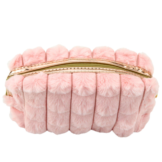 Kosmetyczka Pluszowa Z Uchwytem Pojemna Różowa 20cm 