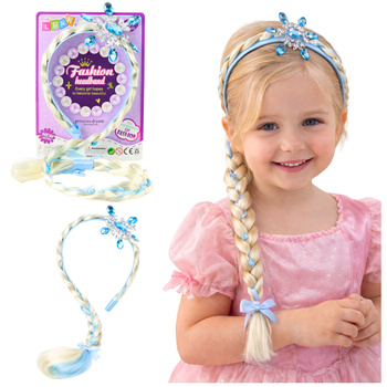 Headband with Long Braid Blue Ribbon Diamonds Snowflake 50 cm