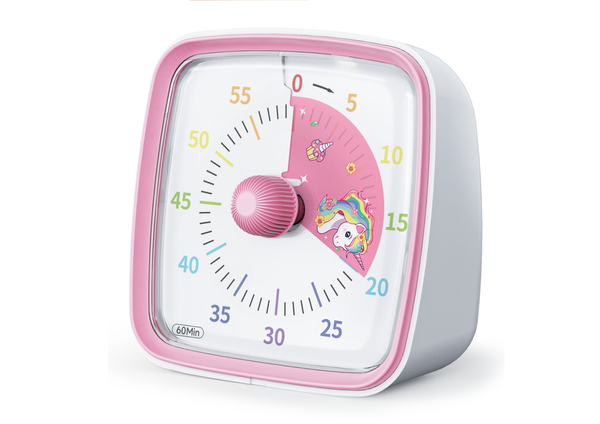 Timer with Alarm and Light White and Pink Knob with Unicorn