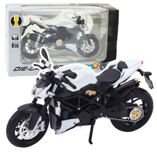 Sports Motorcycle Metal Lights Sounds White 1:12