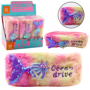 Plush Pencil Case With Mermaid Tail Sequins Pink Purple