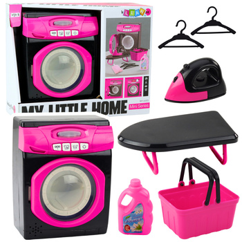 Home Appliances Set Interactive Washing Machine Lights Sounds Accessories Pink Black