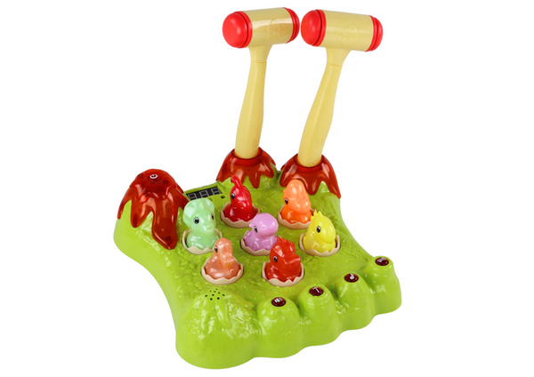 Wack-A-Mole-Spiel, Dinosaurier-Brett, zwei Hämmer, grüne Lichter, Geräusche