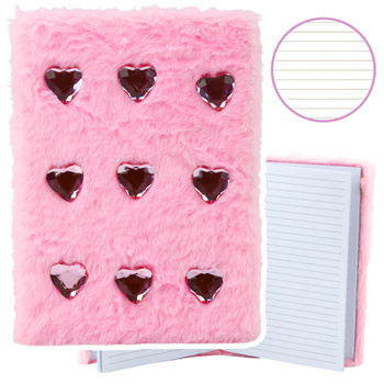 Plush Notebook Notebook Lined Crystal Hearts Pink A5 80 Sheets
