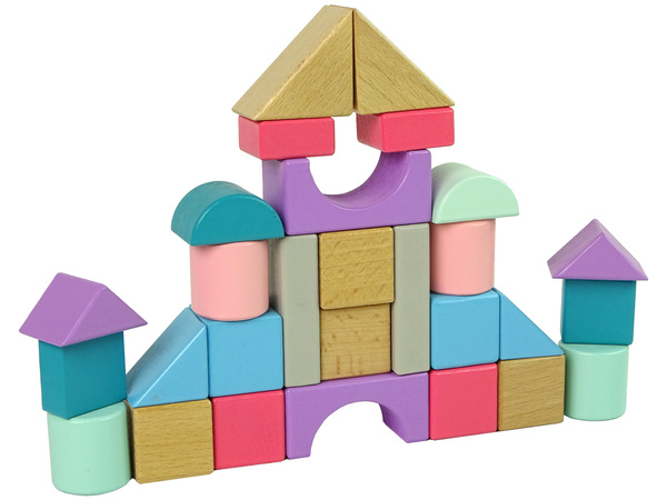 Wooden Bricks Pastel Colours 28 Pieces Castle
