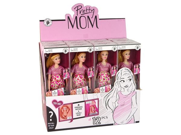 Babypuppe schwanger rosa Kleid Blumen