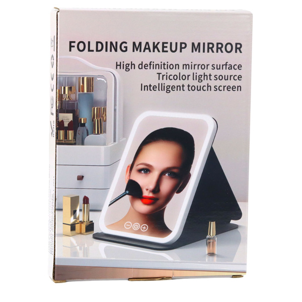 LED Mirror Case with Stand 3 Lighting Modes Brightness Adjustment 18.5cm