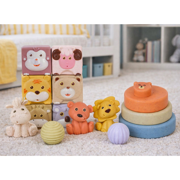 Set of Soft Sensory Educational ECO Blocks Rubber Animals 18 pcs.