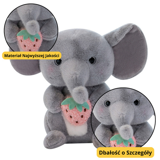 Plush Mascot Cuddly Toy Elephant With Strawberry Gray 23cm