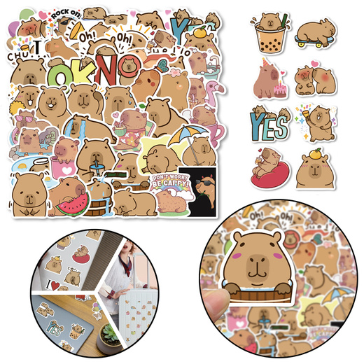 Set of Capybara Paper Stickers Various Patterns 50pcs.