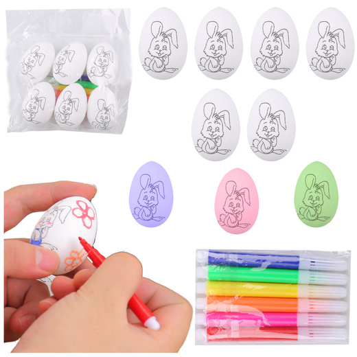 Easter Styrofoam Eggs For Painting Markers Rabbit Pattern C 6pcs
