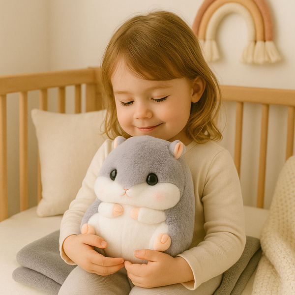 Plüsch-Hamster-Handwärmerdecke 100 x 90 cm 3-in-1 Grau 35 cm