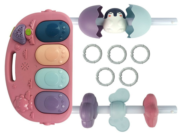 Baby Mat with Foam Rattles Teething Ring Mirror Sound Pink