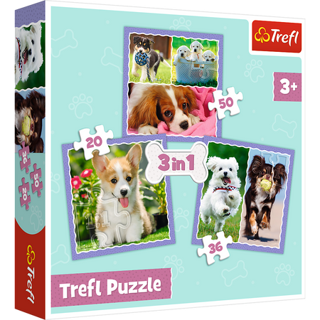 Puzzle - 3 in 1 - Süße Hunde - Trefl 34854