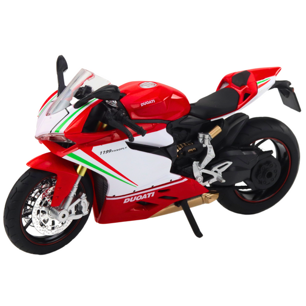 Sports Motorcycle Metal Red White Lights Sounds 1:12