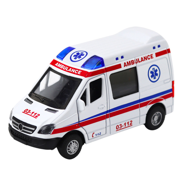 Ambulance Metal Pull Back Motorized Lights Sounds White 1:32