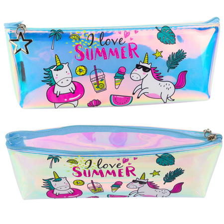 Girl's School Holographic Pencil Case Summer Unicorns  20x8cm