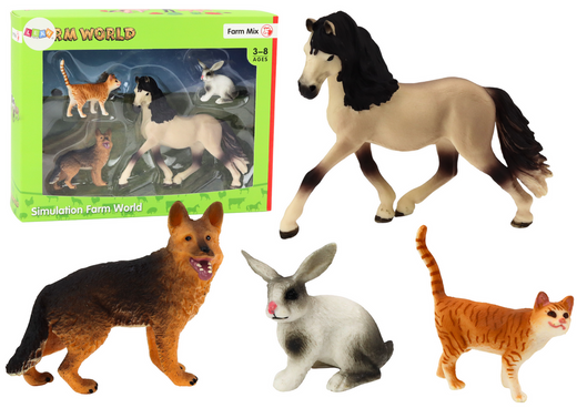 Set Tierfiguren Pferd Hund Hase Katze 4-teilig